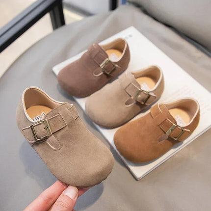 Boys Girls Flat Shoes Retro Non-slip Sweet Kids Moccasins Soft Sole 2024 New Fashion Children Leather Shoes Hook&loop Elegant