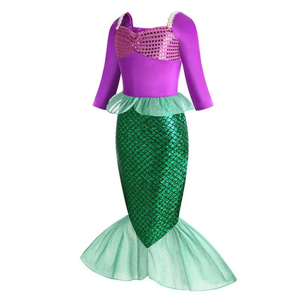 Halloween Christmas Holiday Birthday Party Mermaid Princess Same Style Girl Ariel Cosplay Long Sleeve Mermaid Dress Accessory