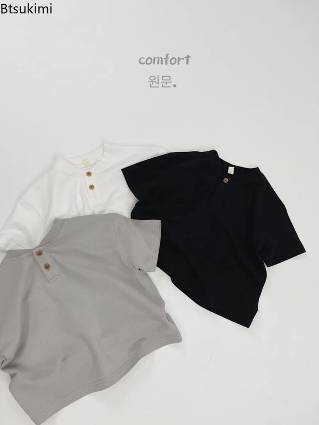 2026 Summer Kids Short Sleeved T-shirt 2-6Y Thin Girls Solid Color Polo Shirt Children Korean Style Clothes Boys Bowling Shirt