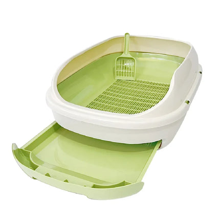 Semi-Enclosed Double-Layer Drawer Cat Litter Box, Large Grid Toilet for Active Cats, Anti-Tracking Odor Control Easy Clean