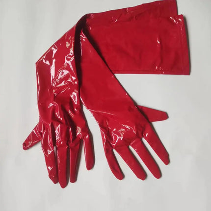 New Women Shiny Faux Leather unisex Black Long Gloves Men Latex Fetish Patent Leather Full Fingers Elbow Glove Cosplay Accessory