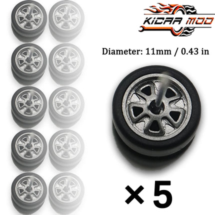 1/64 Model Wheels Rubber Slick Tires ABS Wheels for Hot Wheels  Tomica Mainline Diecast Model Car Refit Parts-Dia 11mm (5 Set)