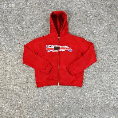 2025European and American Fashion New Trend Letter Print Fleece Loose Casual Zipper Unisex Hooded Sweatshirt Jacket