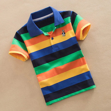 Children's clothing short sleeved T-shirt summer clothes boys and girls striped polo shirt elastic cotton round neck T-shirt 0-1
