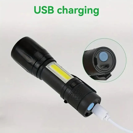 Powerful Mini LED Flashlight COB LED Zoom Torch Built In Battery USB Rechargeable Light Outdoor Portable Camping Emergency Lamp