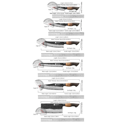 XINZUO 1-6-Piece Damascus Knife Set 67-Layer Steel White Oak Red G10 Handles Paring Utility Cleaver Santoku Bread Knife