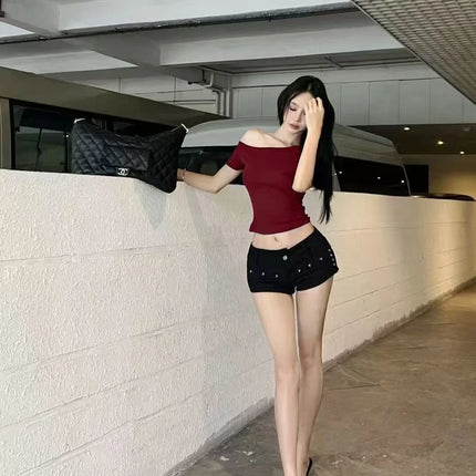 Slim Fit American Style Hot Girl Short Sleeve T-shirt 2025 Summer New Style Casual Versatile Short Length Women's Top