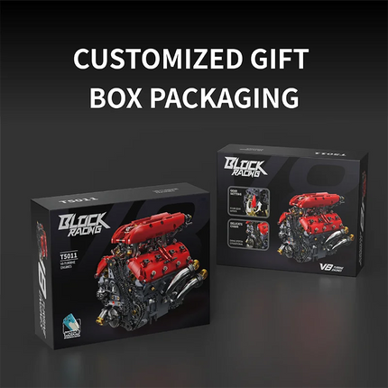 Electric V8 Engine Building Blocks Motorized Turbocharged Model DIY Assembly Toy Desktop Decoration STEM Gift for Adults Kids