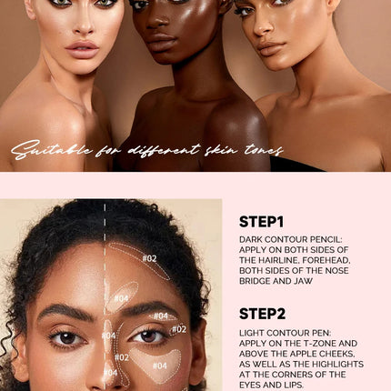 Multi-functional shadow contour stick, concealer, highlighter for facial brightening, natural makeup effect, mixed colors, enhan