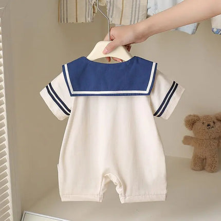 2025 Baby Navy Style Short-Sleeve Romper - Summer Newborn Outfit with Shorts, Breathable Cotton Casual Wear 0-24M
