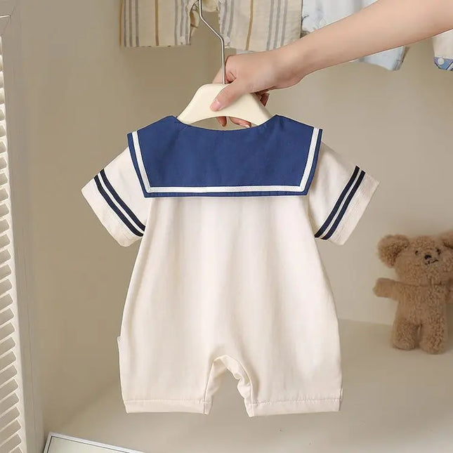 2025 Baby Navy Style Short-Sleeve Romper - Summer Newborn Outfit with Shorts, Breathable Cotton Casual Wear 0-24M