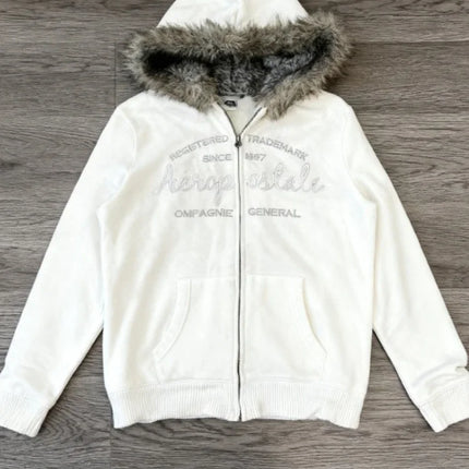 American Vintage Pink Furry Hoodie Women Y2K Harajuku Faux Fur Collar Jacket Fashion Slim Waist Belted Hot Girl Sweatshirt New