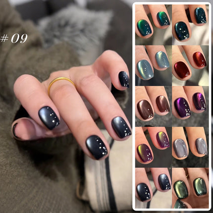 MN 10ml 1-12pcs 2025 Autumn Blue Brown Cat Eye Gel Nail Polish Popular Flash Chocolate Glass Beads Nails Black Nails Christmas