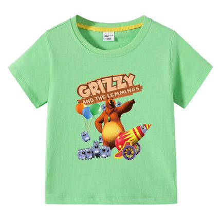 Children's Clothing Grizzy And The Lemmings Graphic Short Sleeve T-Shirt 3-10Years Boys O-Neck Tee 2025 New Fashion Clothing