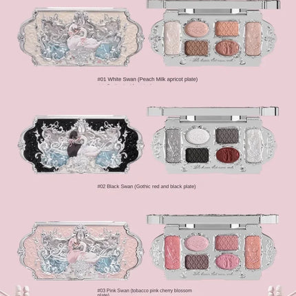 Flower Knows black Swan Ballet Eyeshadow Palette Matte Fine Shimmer Pearl Face Palette 6 Colour Glitter Eye Shadow