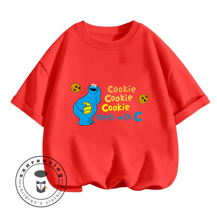 2026 Summer Cute Kawaii Sesame Street Crew Neck Tshirt 3-14Y Kids Boys Girls Cartoon Street Hot Fashion Outdoor Casual