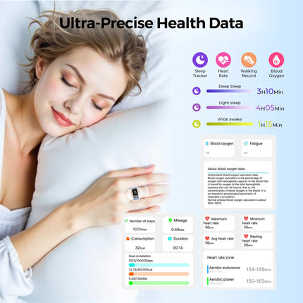 Bluetooth Smart Rings Display Screen Anillo for Heart Rate Blood Oxygen Sleep Monitoring Multi Sport Modes Waterproof Women Ring