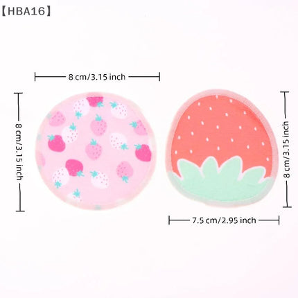 〔HBA16〕 10 Pcs Makeup Remover Pads Washable Double-Layer Strawberry Print Cleaning Cotton Reusable Facial Make Up Removal Pads