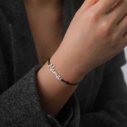 Skyrim Stainless Steel Gold Color Mama Letter Beads Charm Bracelet Red Rope Bracelets Women Waterproof Jewelry Mother's Day Gift