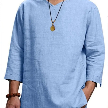 Men's New 3/4 Sleeve Loose Solid Casual Large Pullover Shirt