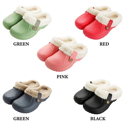 KANCOOL Fur Lined Clogs Shoes For Women Men Winter Indoor Outdoor Waterproof Plush Slippers Cozy Warm House Slippers Garden Shoe