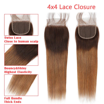12A Brazilian Virgin Straight Bundles with Lace Closure Human Hair Ombre  2 Tone 100% Unprocessed Remy Hair