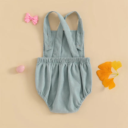 Baby Easter Romper Sleeveless Square Neck Bunny Embroidery Bodysuit Newborn Overalls