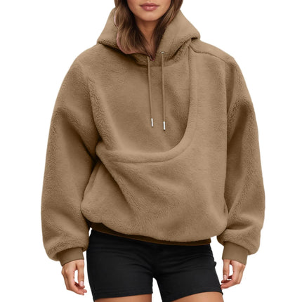 Solid color Women's Kangaroo Hoodie Blackley Sweatshirt with Pet Pocket Cat Carrier Comfortable Unisex Hooded Sweatshirt