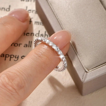 IOGOU 14k Gold Filled Full Eternity Ring Sparkling 2mm D Color Moissanite Stackable Band Finger Jewelry for Womem GRA Cerificate