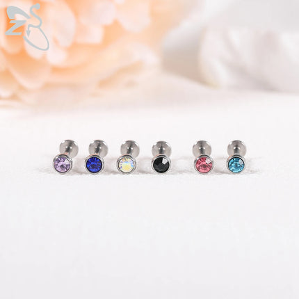 ZS 6-13PCS/LOT 16G Stainless Steel Lip Labret Piercing Set Crystal Monroe Lip Stud Ear Tragus Helix Cartilage Piercing 6/8/10mm