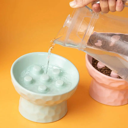 Ceramic Cat Slow Feeder Bowl Slanted Mouth Non-slip Pet High Foot Bowl Anti Tipping Stable Elevated Cats Feeder Basin