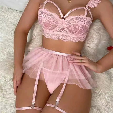 Sexy Lingerie Fancy Lace Eroticу Set Woman 3 Pieces Transparent Women's Underwear Embroidery Erotic Beautiful Bra And Panty Sets