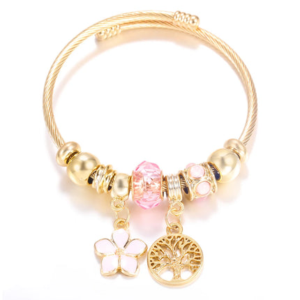 New Trendy 4 Colors Heart Shape Painted Pendant Closure Beaded Bracelet Golden Stainless Steel Women Bracelet 2025 Charm Jewelry