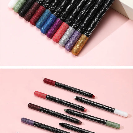 12 Colors Long-lasting Glitter Eyeshadow Pencil Pigment Blue Brown Black Eyeliner Pen Women Fashion Shimmer Eye Shadow Makeup