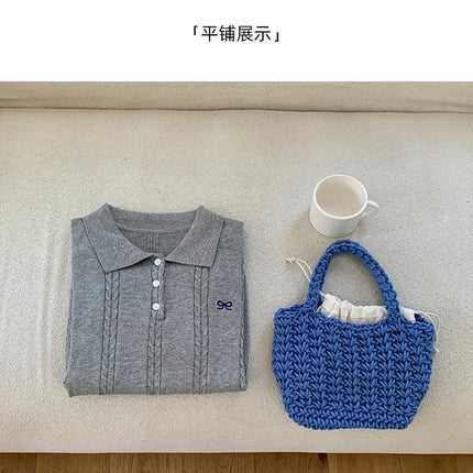 Summer 100% cotton women's T-shirt casual knit pullover short sleeved loose POLO collar Tees Pull luxury brand embroidery Tops