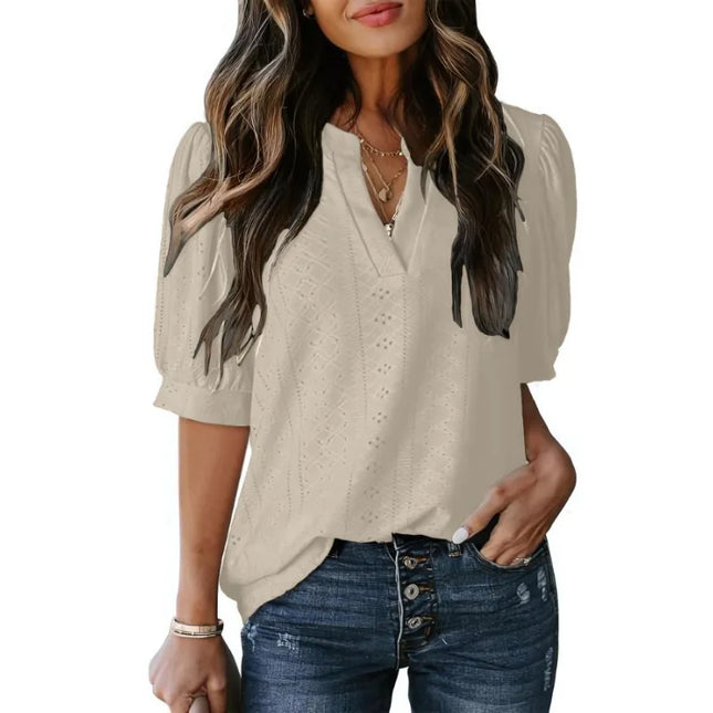 Plus Size 1XL-5XL Women's Fashionable V-neck Solid Color Casual Comfortable Short Sleeved Shirt
