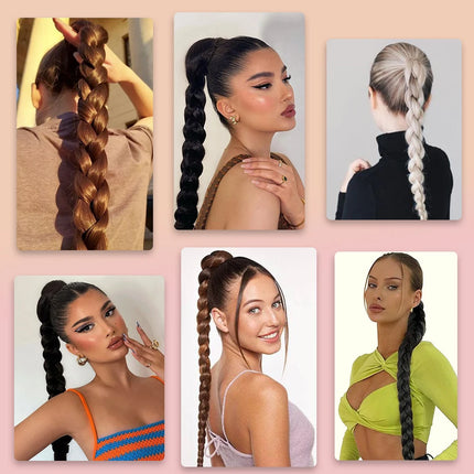 Synthetic Braided Ponytail Extensions Black Natural Hairpiece Long Pony Tail with Hair Tie Rubber Band Hair Blonde for Women