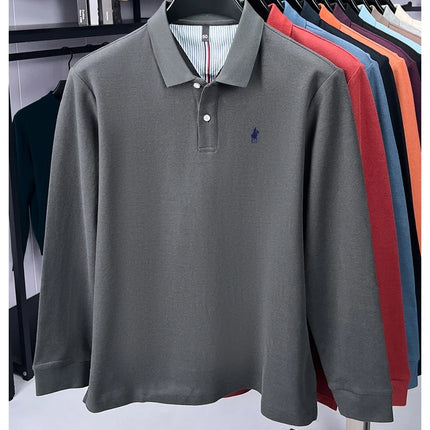 100% pure cotton luxury men's long-sleeve polo shirt designer brand Paul pony embroidery soft comfort spring autumn casual T-shirt