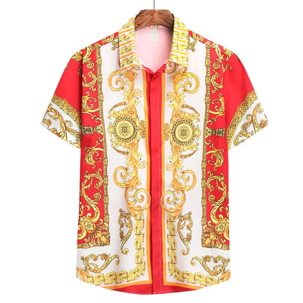 2025 men's new retro gold luxury short sleeved shirt with high-quality button up top suitable for street parties