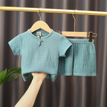 0-5Y Baby Summer Sets Solid Cotton Linen T-shirts+Elasctic Shorts Kids Clothes Casual Clothing Sets for Children Outfit Set