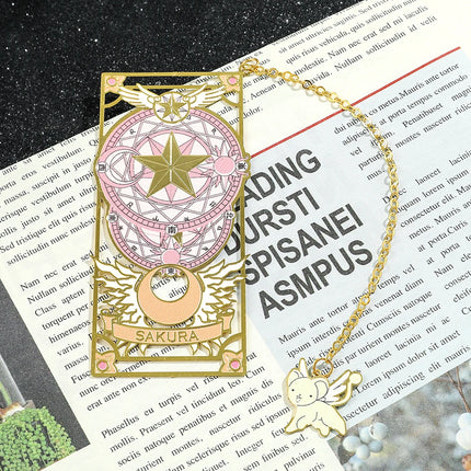 Kawaii Sweet Anime Card Cap tor Sakura Book Mark with Creberus Tassel Metal Bookmark for Women Girl Fans School Reading Supplies
