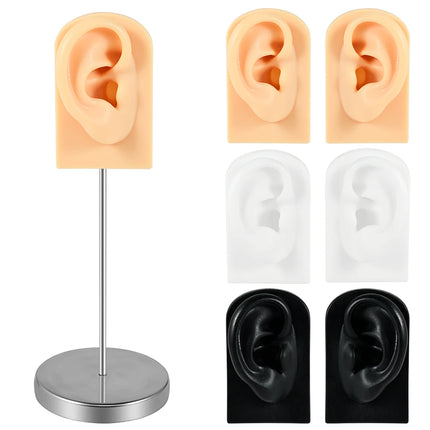 Soft Silicone Ear Model Tattoo Practice Body Jewelry Display Piercing Tools Earring Display Tool Metal Display Stand Kit