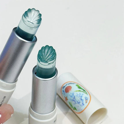 Sea Shell Shaped Lip Balm Clear Blue Moisturizing Hydrating Oil Reduce Lip Lines Remove Dead Skin Transparent Mask Lip Care
