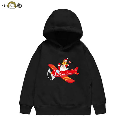 Christmas Reindeer Bear Santa Claus Children Hooded Sweatshirt Boy Girl Autumn Winter Daily Outdoor Casual Loose Warm Sportswear