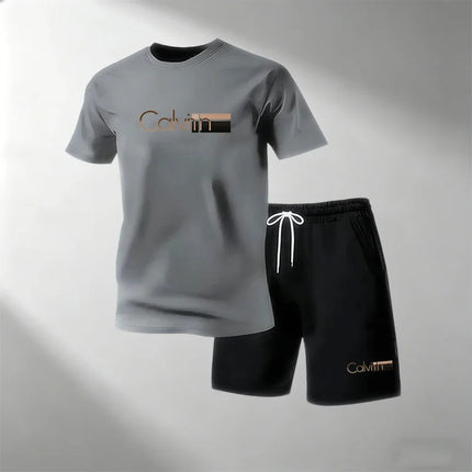 2026 Summer Men's Streetwear 2 Piece Set O-Neck T-Shirt+Sports Shorts Quick Dry Fitness Gym Running Suit Hot Sale Fashion Casual