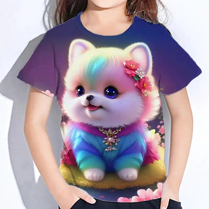 Children's Clothes 3d Print Kawaii Cat Pattern T Shirts Short Sleeve Tops 2024 Kids Clothing Girls Boys Clothes 2 To 8 Years
