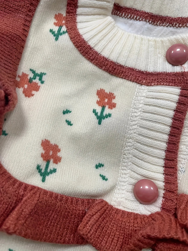 Girls' Sweater Autumn New Style Jacket for Young Children Korean Style Floral Cardigan Baby Girl Trendy Knitwear