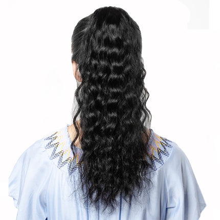 100g Natural Wave Drawstring Ponytail Human Hair Clip In Extensitons Natural Black Water Wave Pony Tail Brazilian Hair For Women