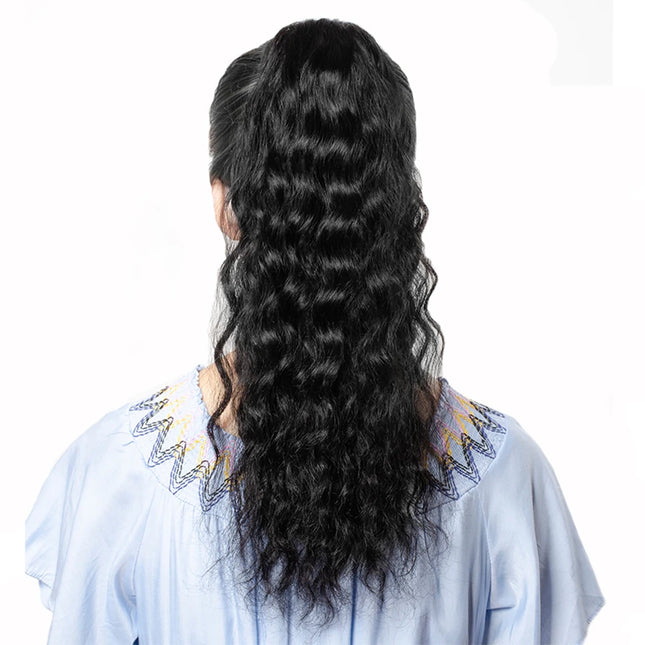 100g Natural Wave Drawstring Ponytail Human Hair Clip-In Extensions Natural Black Water Wave Ponytail Brazilian Hair for Women