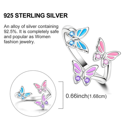 Opening Ring 925 Original Silver Adjustable Three-color Butterfly Fire Dragon Ring Fashion Jewelry Birthday Gift For Women